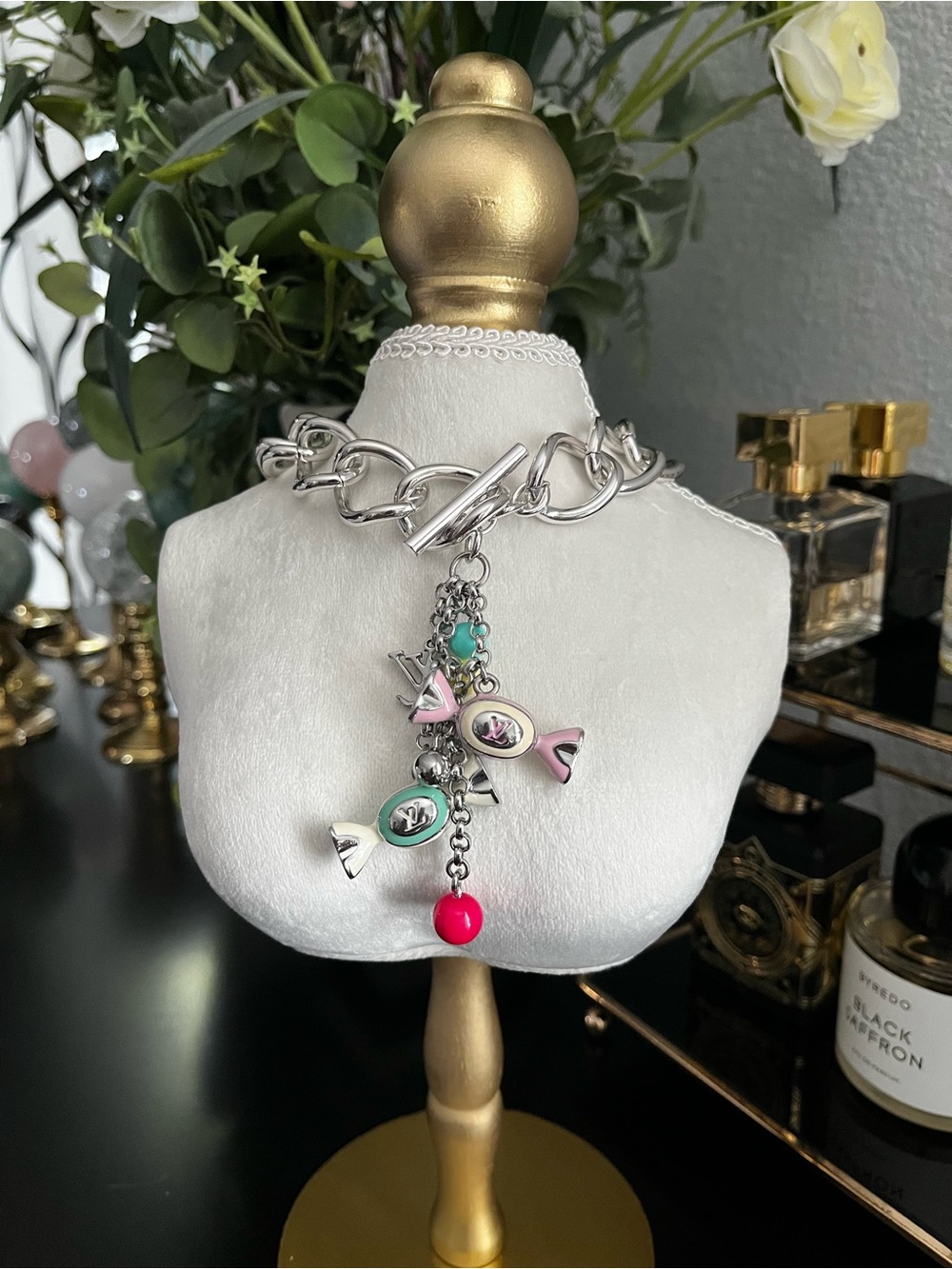 Authentic LV Charm on Unbranded Silver Toggle Necklace